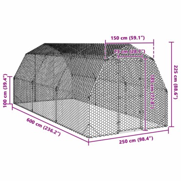 vidaXL Τρέξιμο για κοτόπουλα 2,5x6x2,25 μ. από Γαλβ. Χάλυβα