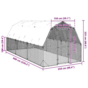 vidaXL Τρέξιμο για κοτόπουλα με οροφή 2,5x6x2,25 μ. από Γαλβ. Χάλυβα
