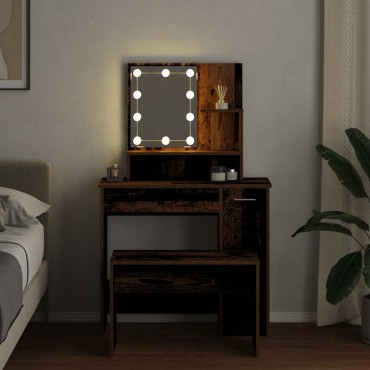 vidaXL Μπουντουάρ Σετ με LED Όψη Παλαιού Ξύλου από Επεξεργασμένο Ξύλο 86,5x35x136cm 1 τεμ.