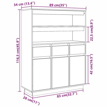 vidaXL Highboard 89x34x116,5cm Μασίφ ξύλο πεύκο 1 τεμ.