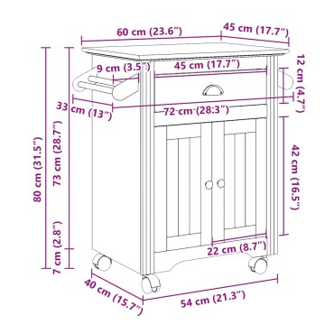 vidaXL Καροτσάκι κουζίνας "BODO" Λευκό 72x45x80cm