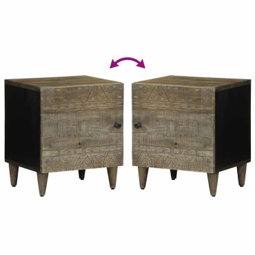 vidaXL Κομοδίνα 2 τεμ. ανοιχτό γκρι 40x33x46cm μασίφ ξύλο Mango