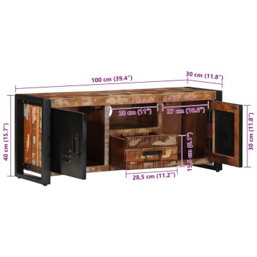ντουλάπι τηλεόρασης vidaXL 100x30x40cm από μασίφ ξύλο αναγεννημένο