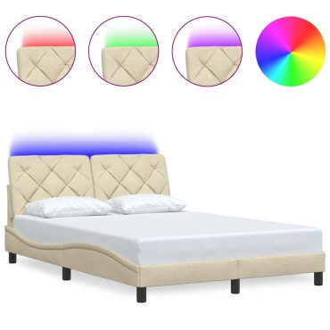 vidaXL Πλαίσιο κρεβατιού με LED χωρίς στρώμα Κρέμα 120x200 cm Ύφασμα