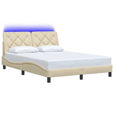 vidaXL Πλαίσιο κρεβατιού με LED χωρίς στρώμα Κρέμα 120x200 cm Ύφασμα