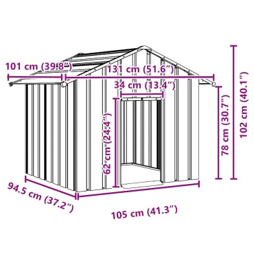vidaXL Σπιτάκι σκύλου με οροφή 131x101x102 cm Γαλβανισμένος χάλυβας