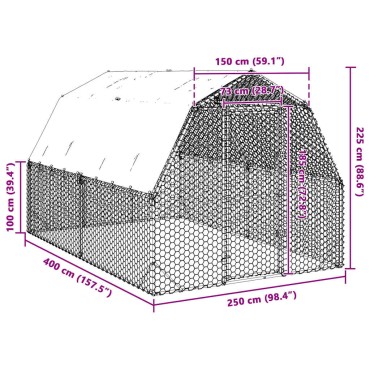 vidaXL Τρέξιμο για κοτόπουλα με οροφή 2,5x4x2,25 μ. από Γαλβ. Χάλυβα