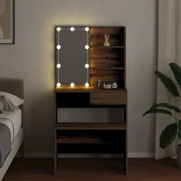 vidaXL Μπουντουάρ Σετ με LED Αρτισιανή δρυς από Επεξεργασμένο Ξύλο 74,5x40x141cm 1 τεμ.