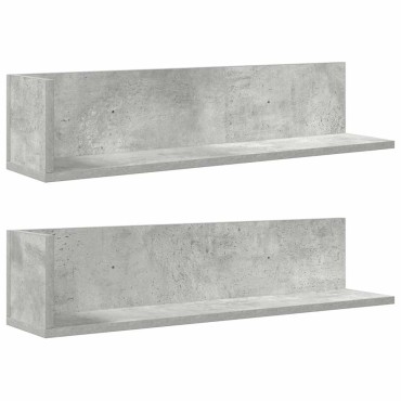 vidaXL Ράφια τοίχου 2 τεμ. Μπετόν Γκρι 75x16,5x16,5cm Ξύλο μηχανής