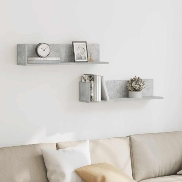 vidaXL Ράφια τοίχου 2 τεμ. Μπετόν Γκρι 75x16,5x16,5cm Ξύλο μηχανής