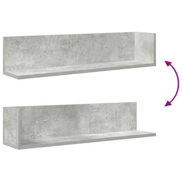 vidaXL Ράφια τοίχου 2 τεμ. Μπετόν Γκρι 75x16,5x16,5cm Ξύλο μηχανής