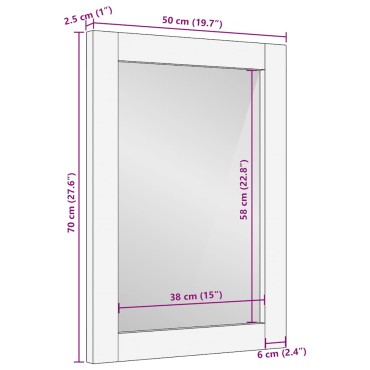 vidaXL Καθρέφτης μπάνιου καφέ 50x70x2,5cm από μασίφ ξύλο Mango