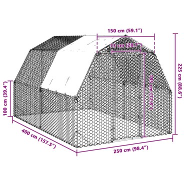 vidaXL Τρέξιμο για κοτόπουλα με οροφή 2,5x4x2,25 μ. από Γαλβ. Χάλυβα
