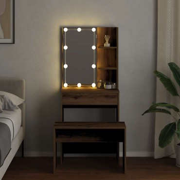vidaXL Μπουντουάρ Σετ με LED Αρτισιανή δρυς από Επεξεργασμένο Ξύλο 60x40x140cm 1 τεμ.
