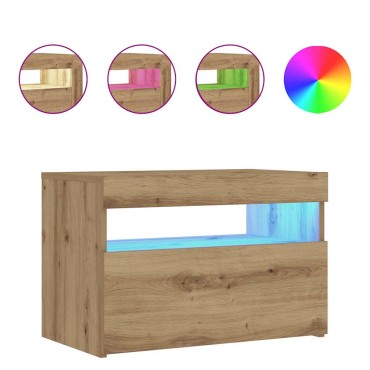 vidaXL Κομοδίνο με φώτα LED Αρτισιανή Δρυς 60x35x40cm από Επεξ. Ξύλο 1 τεμ.
