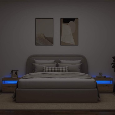 vidaXL Κομοδίνο με φώτα LED Αρτισιανή Δρυς 60x35x40cm από Επεξ. Ξύλο 1 τεμ.