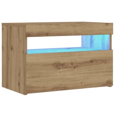 vidaXL Κομοδίνο με φώτα LED Αρτισιανή Δρυς 60x35x40cm από Επεξ. Ξύλο 1 τεμ.