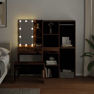 vidaXL Μπουντουάρ Σετ με LED Όψη Παλαιού Ξύλου από Επεξεργασμένο Ξύλο 60x40x140cm  - Μονό