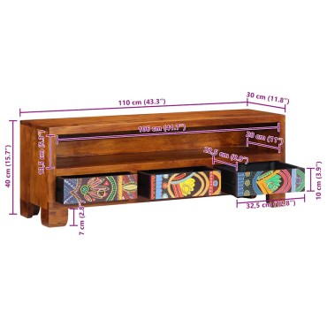 vidaXL Ντουλάπι τηλεόρασης πολύχρωμο 110x30x40 μασίφ ξύλο ακακίας