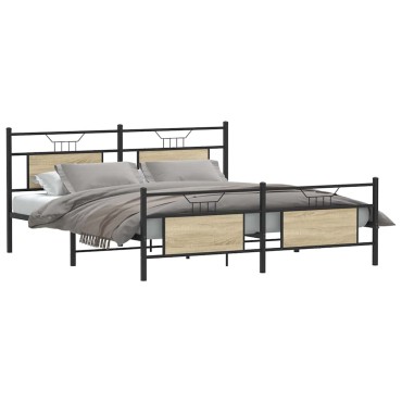 vidaXL Σκελετός Κρεβ. Χωρίς Στρώμα Sonoma Δρυς 160x200 εκ. Μεταλλικό