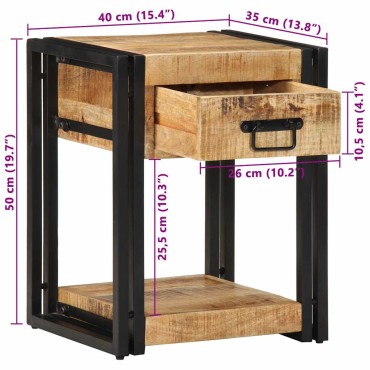 vidaXL Κομοδίνο 40x35x50cm Στερεό ακατέργαστο ξύλο Mango 1 τεμ.