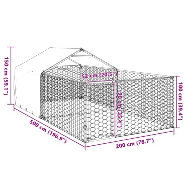 vidaXL Κλουβί Σκύλου Εξωτερ. Χώρου με τρεχάλα 5x2x1,5μ. Γαλβαν. Ατσάλι