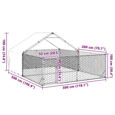 vidaXL Κλουβί Σκύλου Εξωτερ. Χώρου με τρεχάλα 5x3x1,9μ. Γαλβαν. Ατσάλι
