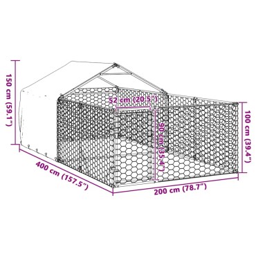 vidaXL Κλουβί Σκύλου Εξωτερ. Χώρου με τρεχάλα 4x2x1,5μ. Γαλβαν. Ατσάλι