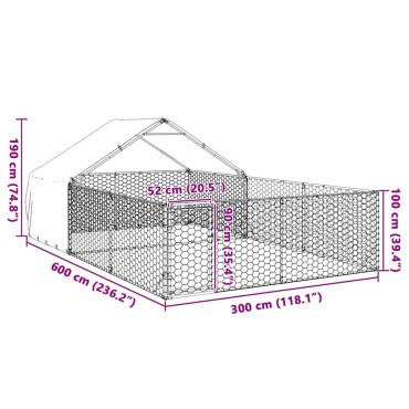 vidaXL Κλουβί Σκύλου Εξωτερ. Χώρου με τρεχάλα 6x3x1,9μ. Γαλβαν. Ατσάλι