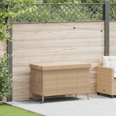 vidaXL Κουτί Αποθήκευσης Κήπου με Ρόδες 110x55x73cm Συνθετικό Ρατάν 1 τεμ.