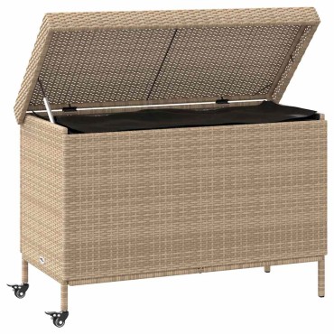 vidaXL Κουτί Αποθήκευσης Κήπου με Ρόδες 110x55x73cm Συνθετικό Ρατάν 1 τεμ.