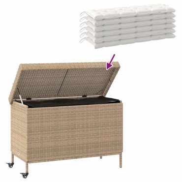 vidaXL Κουτί Αποθήκευσης Κήπου με Ρόδες 110x55x73cm Συνθετικό Ρατάν 1 τεμ.