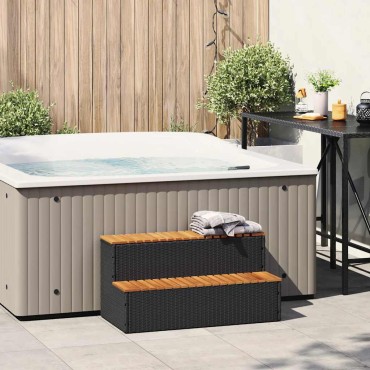 vidaXL Βήμα υδρομασάζ Μαύρο 100x50x50,5 εκ. Συνθετικό Ρατάν/Ακακίας