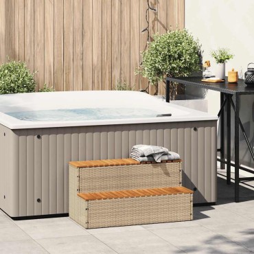 vidaXL Βήμα υδρομασάζ Μπεζ 100x50x50,5 εκ. Συνθετικό Ρατάν/Ακακίας