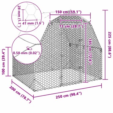 vidaXL Τρέξιμο για κοτόπουλα με οροφή 2,5x2x2,25 μ. από Γαλβ. Χάλυβα
