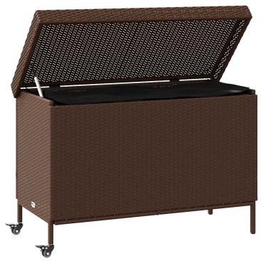 vidaXL Κουτί Αποθήκευσης Κήπου με Ρόδες 110x55x73cm Συνθετικό Ρατάν 1 τεμ.