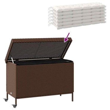 vidaXL Κουτί Αποθήκευσης Κήπου με Ρόδες 110x55x73cm Συνθετικό Ρατάν 1 τεμ.