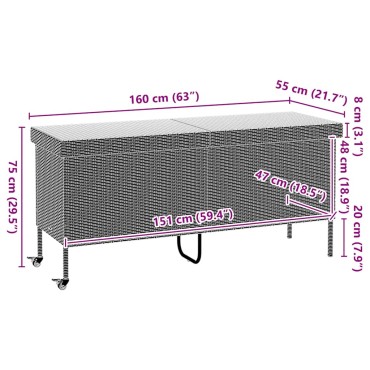 vidaXL Κουτί Αποθήκευσης Κήπου με Ρόδες 160x55x75cm Συνθετικό Ρατάν 1 τεμ.