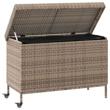 vidaXL Κουτί Αποθήκευσης Κήπου με Ρόδες 110x55x73cm Συνθετικό Ρατάν 1 τεμ.