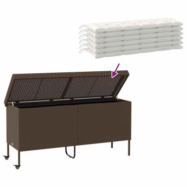 vidaXL Κουτί Αποθήκευσης Κήπου με Ρόδες 160x55x75cm Συνθετικό Ρατάν 1 τεμ.