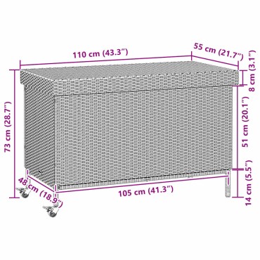 vidaXL Κουτί Αποθήκευσης Κήπου με Ρόδες 110x55x73cm Συνθετικό Ρατάν 1 τεμ.