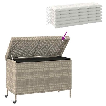 vidaXL Κουτί Αποθήκευσης Κήπου με Ρόδες 110x55x73cm Συνθετικό Ρατάν 1 τεμ.
