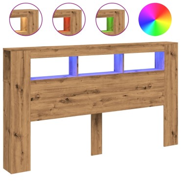 vidaXL LED κεφαλάρι Artisan Oak 180x18,5x103,5cm Κατασκευασμένο ξύλο