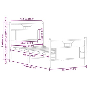 vidaXL Πλαίσιο Κρεβατιού Χωρ. Στρώμα Καφέ Δρυς 75x190εκ Επεξ. Ξύλο