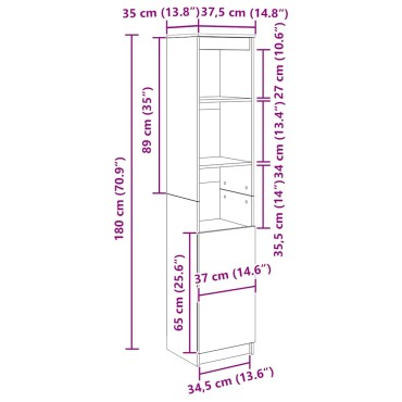 vidaXL Ντουλάπι Λευκό 37,5x35x180cm Επεξεργασμένο Ξύλο 1 τεμ.
