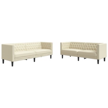 vidaXL Καναπές Chesterfield 2 τεμ. σετ Cream Faux Leather 174x74,5x70,5cm  Διθέσιος Τριθέσιος