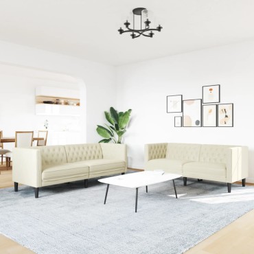 vidaXL Καναπές Chesterfield 2 τεμ. σετ Cream Faux Leather 174x74,5x70,5cm  Διθέσιος Τριθέσιος