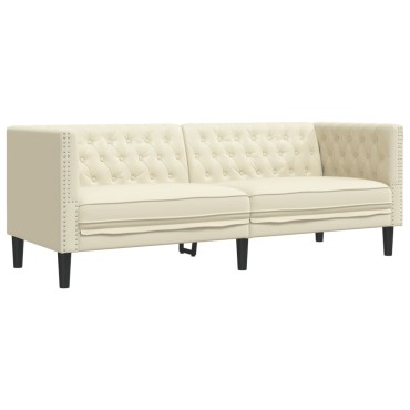 vidaXL Καναπές Chesterfield 2 τεμ. σετ Cream Faux Leather 174x74,5x70,5cm  Διθέσιος Τριθέσιος
