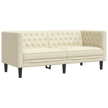 vidaXL Καναπές Chesterfield 2 τεμ. σετ Cream Faux Leather 174x74,5x70,5cm  Διθέσιος Τριθέσιος