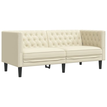 vidaXL Καναπές Chesterfield 3 τεμ. σετ Cream Faux Leather 71x74,5x70,5cm  Διθέσιος Τριθέσιος